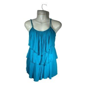Candy Couture Womens Sleeveless Tiered Tank Top Blue Jersey Knit